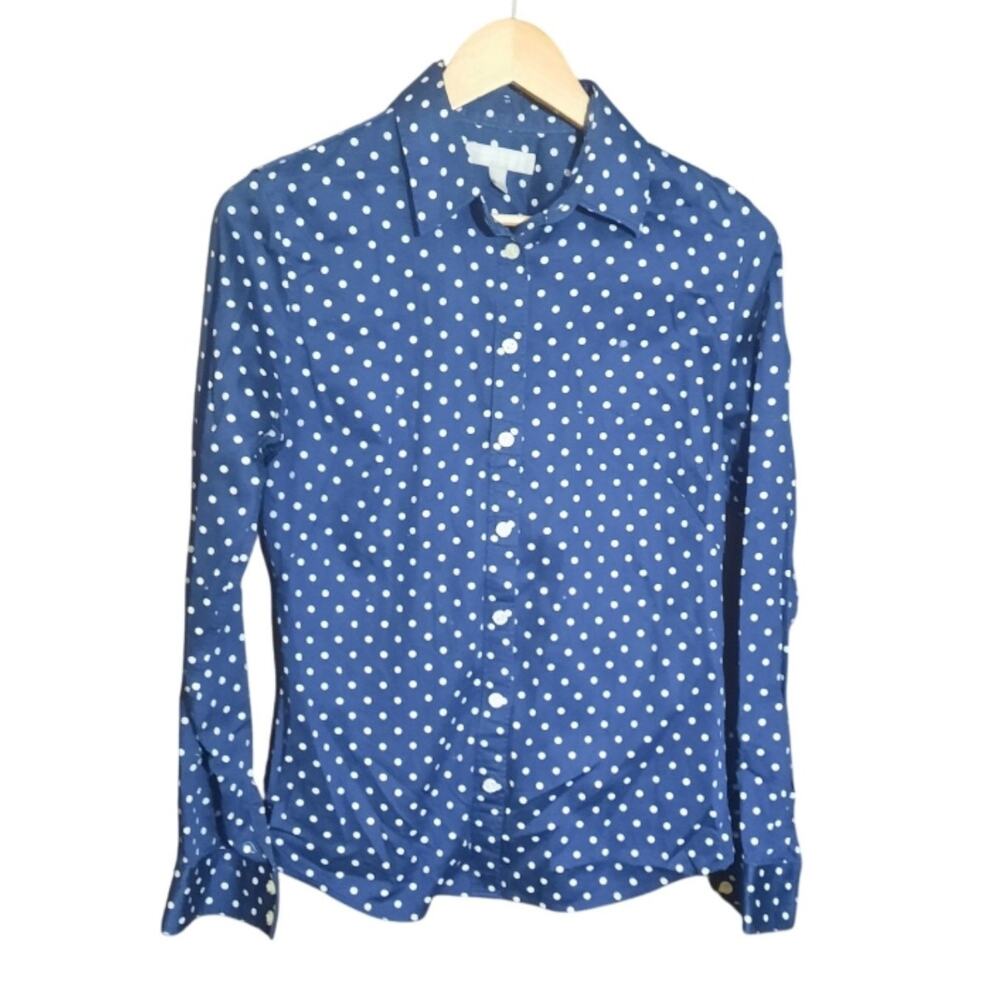 Banana Republic Womens Navy Polka-dot Button Front Long Sleeve Shirt Size 10